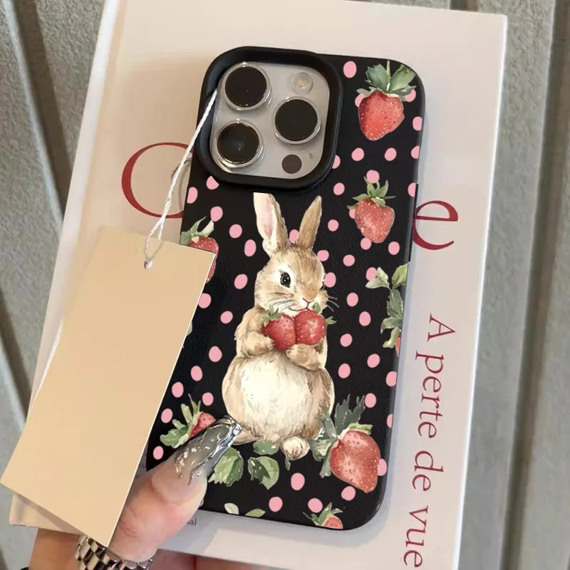 Cute Strawberry Rabbit Lychee Case for iPhone 17 16 15 14 Pro Max
