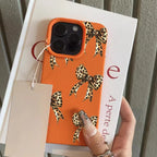 Brown Leopard Bow Lychee Case for iPhone 17 16 15 14 13 Pro Max