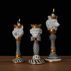 Animal Head Candlestick Resin Holder Horse Eagle Bulldog Monkey Lion Wolf Figurines