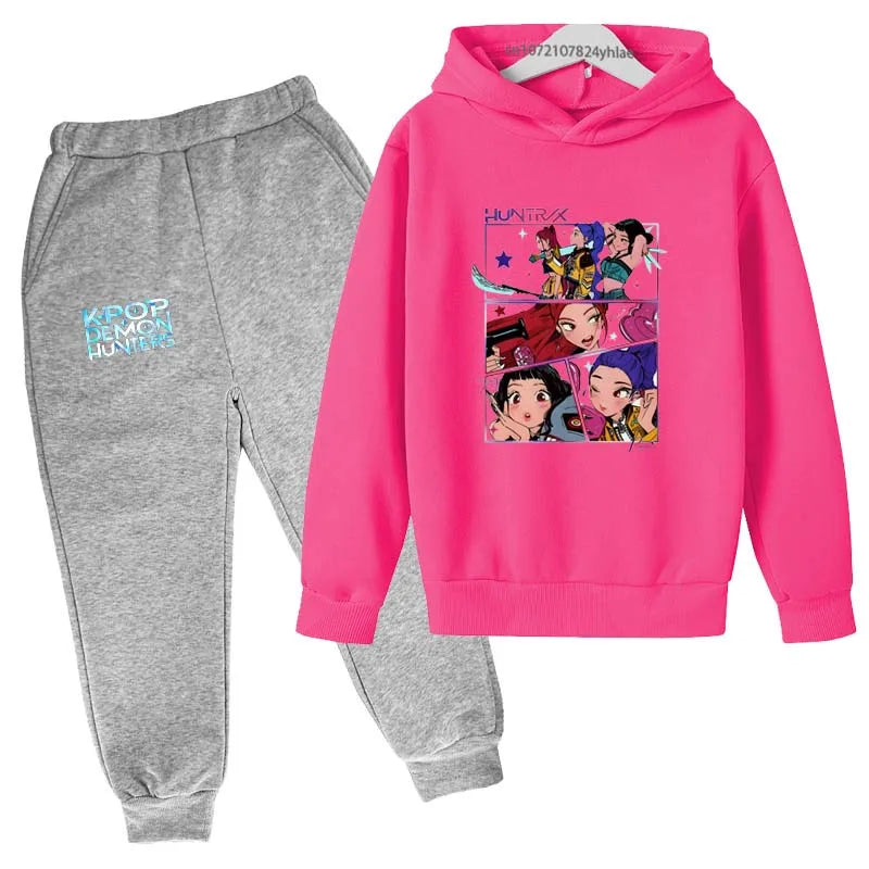 Kids Kpop Demon Hunters Tracksuit Hoodie & Pants Set 2-13 Years Casual Outfit