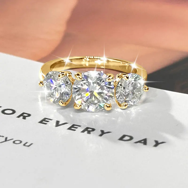 4cttw Round Moissanite Wedding Engagement Ring 14k Gold Filled 3-Stone Band