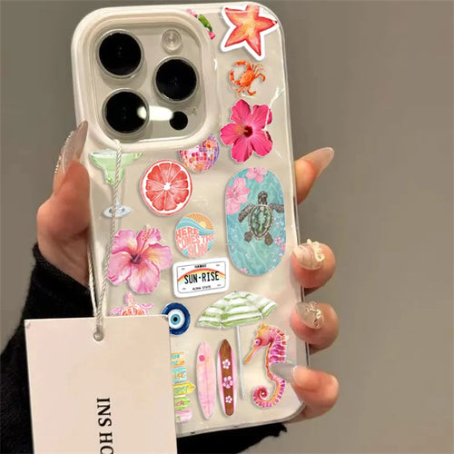 Ocean Flower Seahorse Turtle Case for iPhone 17 16 15 14 13 12 11 Pro Max