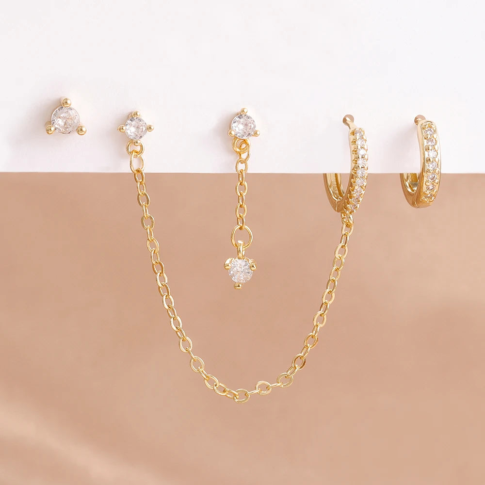 4PCS Women's Earrings Set Stainless Steel Zirconia Moon Star Punk