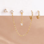 4PCS Women's Earrings Set Stainless Steel Zirconia Moon Star Punk
