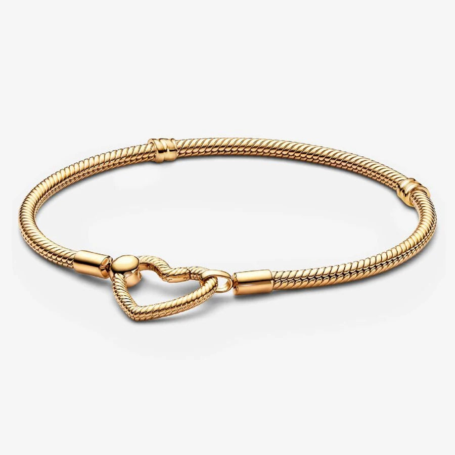 New 925 Silver Sparkling Heart to Heart Double Loop Leather Rope Weaving Bracelet Fashion DIY Charm Exquisite Jewelry Gift