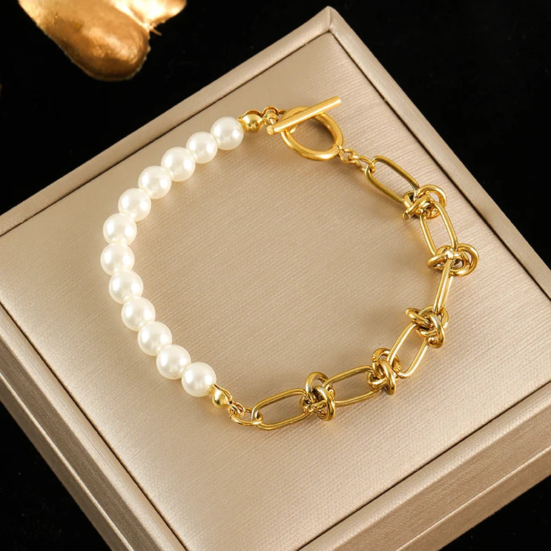 Gold Colour Stainless Steel Bangle 18K Plated Heart Wrist Chain