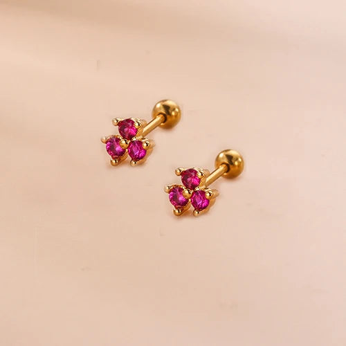 2PCS New Stainless Steel Rose Red Mini Piercing Stud Earrings