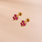 2PCS New Stainless Steel Rose Red Mini Piercing Stud Earrings