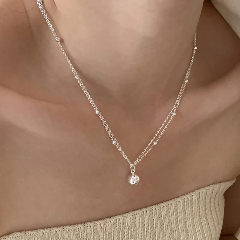 925 Sterling Silver Bilayer Beads Chain Choker Spherical Pendant Necklaces For Women Wedding Jewelry Collares Collier Ketting