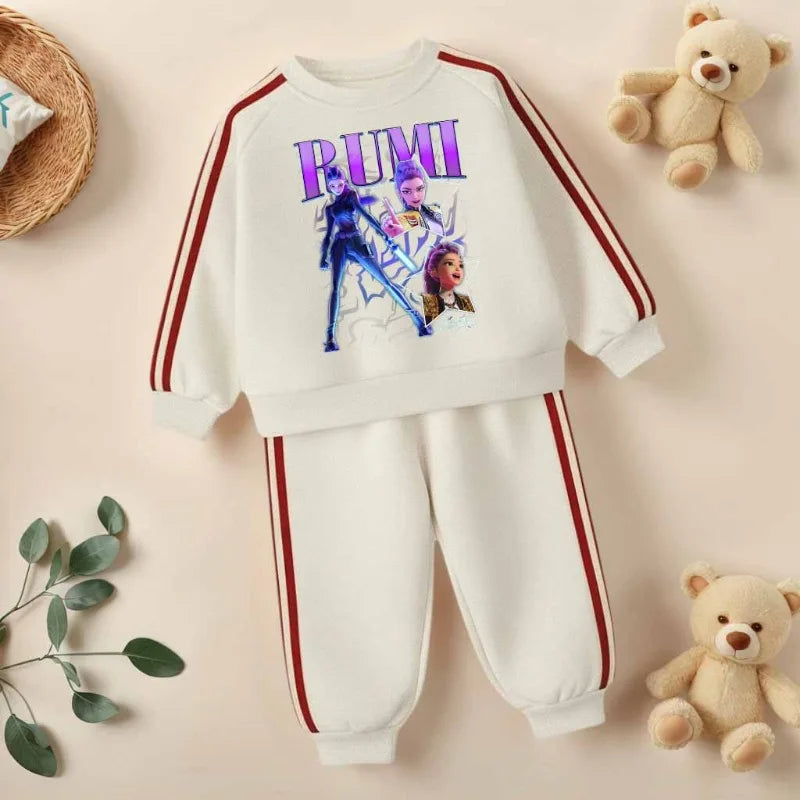 K-pop Girls Spring Clothing Set Hoodie and Side Stripe Trousers Tracksuit