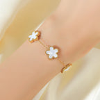 White Flower Stainless Steel Bracelet Five-Leaf Clover Wrist Jewellery