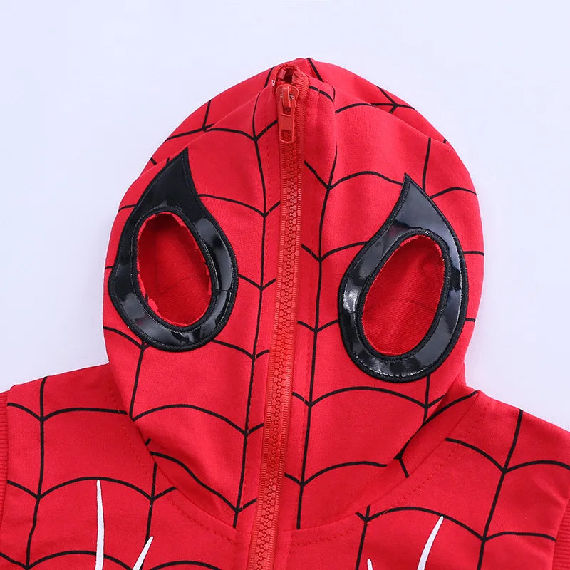 3pcs Spiderman Cosplay Costume Kids Boys Hooded Vest T-Shirt & Pants Tracksuit