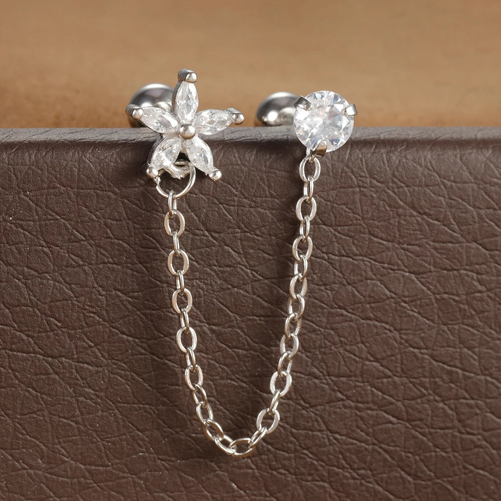 Stainless Steel Zircon Crown Stud Earrings Women 18K Gold Double Studs