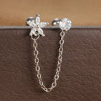Stainless Steel Zircon Crown Stud Earrings Women 18K Gold Double Studs
