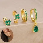 4pcs Korean Stainless Steel Zircon Water Drop Piercing Earrings Set