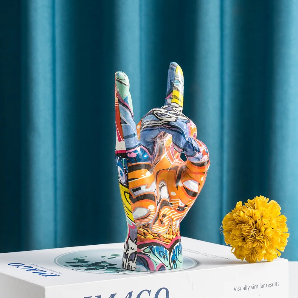 Graffiti Rock On Hand Figurines Rock and Roll Decor Bookshelf Modern Pop Art Gift