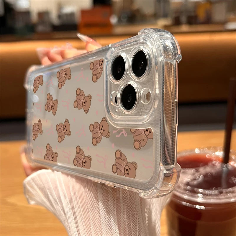 Little Bear Bow Clear Case for iPhone 17 16 15 14 13 12 Pro Max