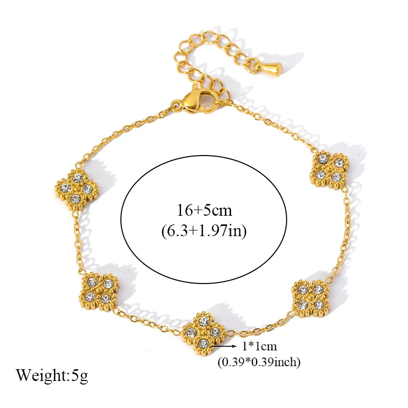 Flower Clover Zircon Stainless Steel Bracelet 2025 Trendy Wrist Chain