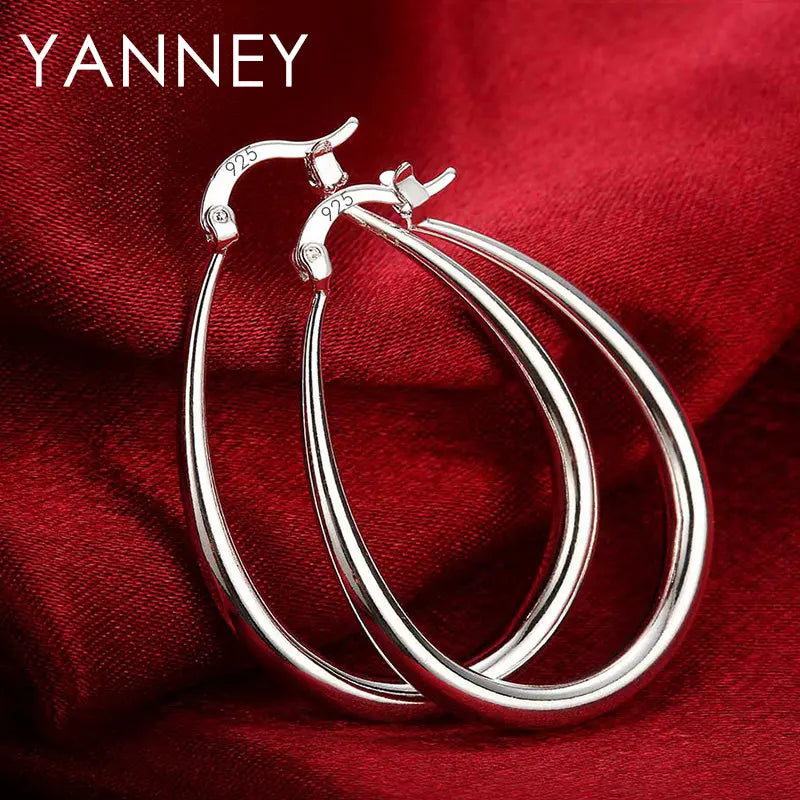 925 Sterling Silver 40mm U-Shaped Hoop Earrings Women Charm Wedding Jewellery