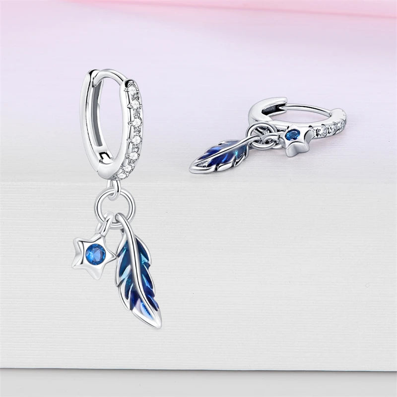 925 Sterling Silver Dreamcatcher Feather Ear Studs Hoop Earrings Jewellery Gift