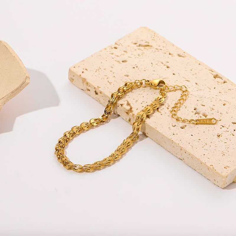 Gold Colour Stainless Steel Link Chain Bracelet Non-Fading Jewellery