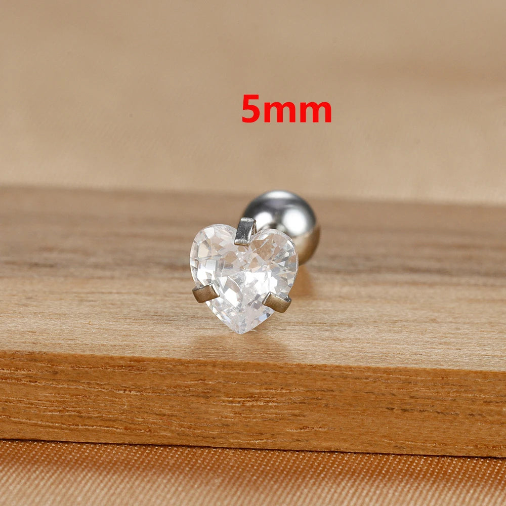 1PC Fashion Zircon Heart Helix Tragus Piercing Stud Earrings Steel