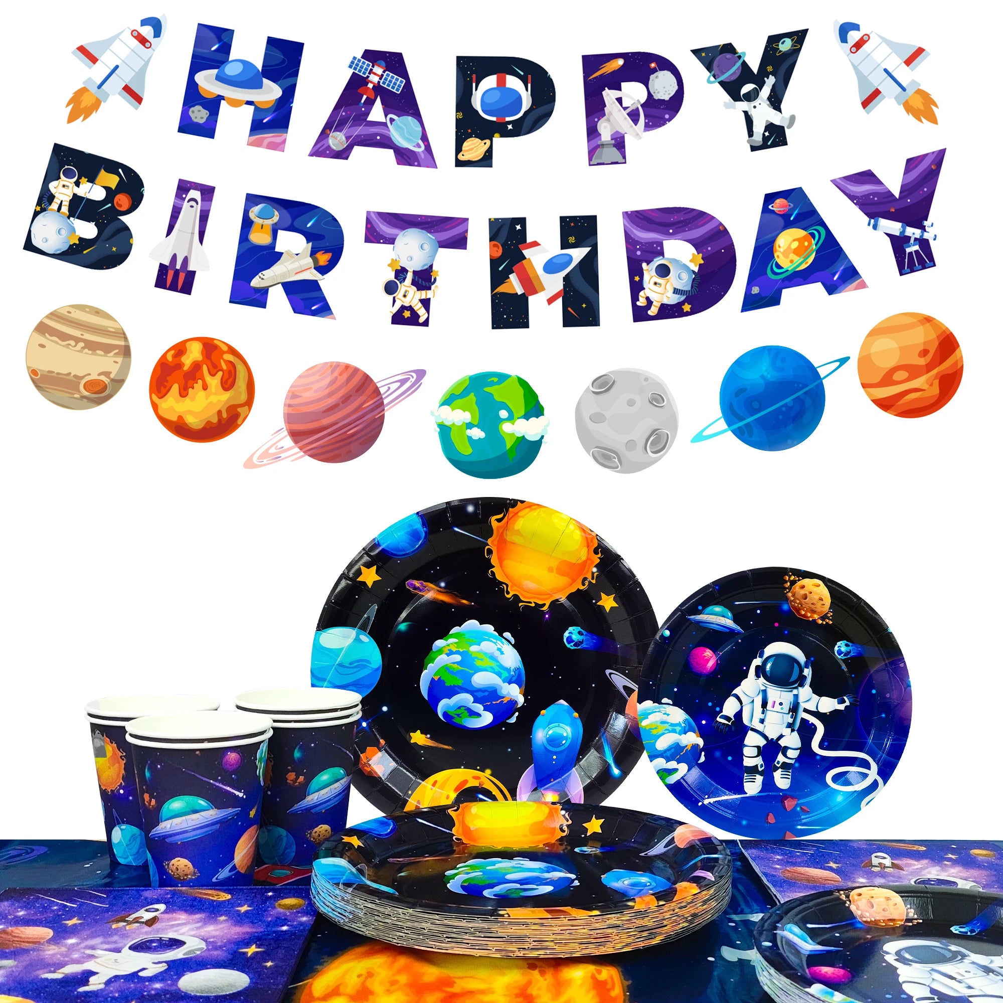 Outer Space Birthday Party Supplies Tableware Banner Plates Set - Ship from UK