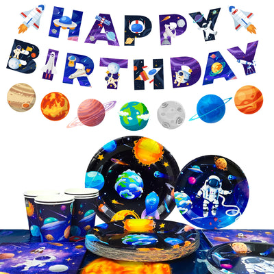 Outer Space Birthday Party Supplies Tableware Banner Plates Set - Ship from UK