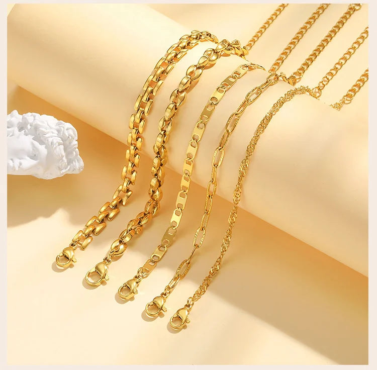 Gold Color Link Bracelet, Layering Bracelets for Women ,Stainless Steel Chain Adjustable Waterproof Jewelry