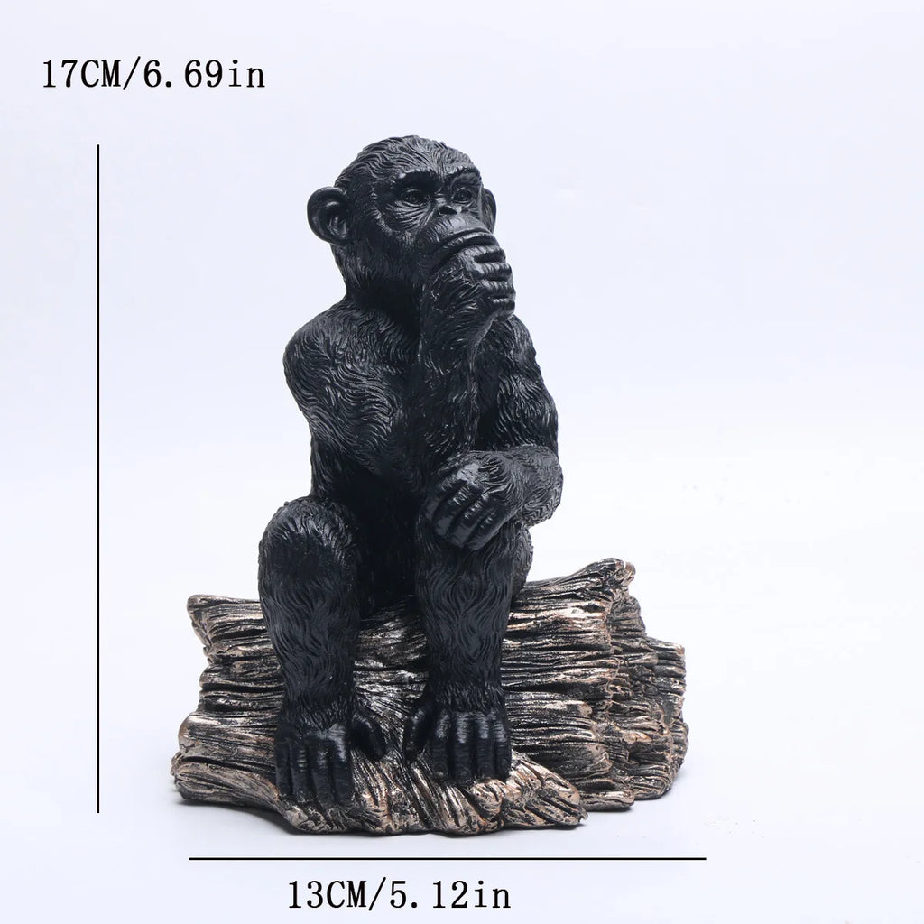 Resin Black Gorilla Sculpture Chimpanzee Statue Home Bookshelf Decor Thinker Figurine