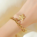 Gold Colour Starfish Moon Star Stainless Steel Charm Bracelet Trendy