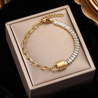 Heart Roman Numeral Zircon Bead Stainless Steel Snake Bone Bracelet