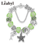 Classic Dolphin Charm Bracelet Blue Murano Crystal Glass DIY Bead Bangle