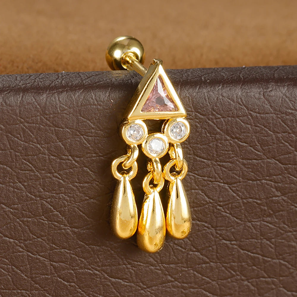 1PC Stainless Steel Zircon Gold Colour Triangle Stud Earrings