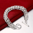 Square Solid Chain Bracelet 925 Sterling Silver Men Women Party Fashion Gift