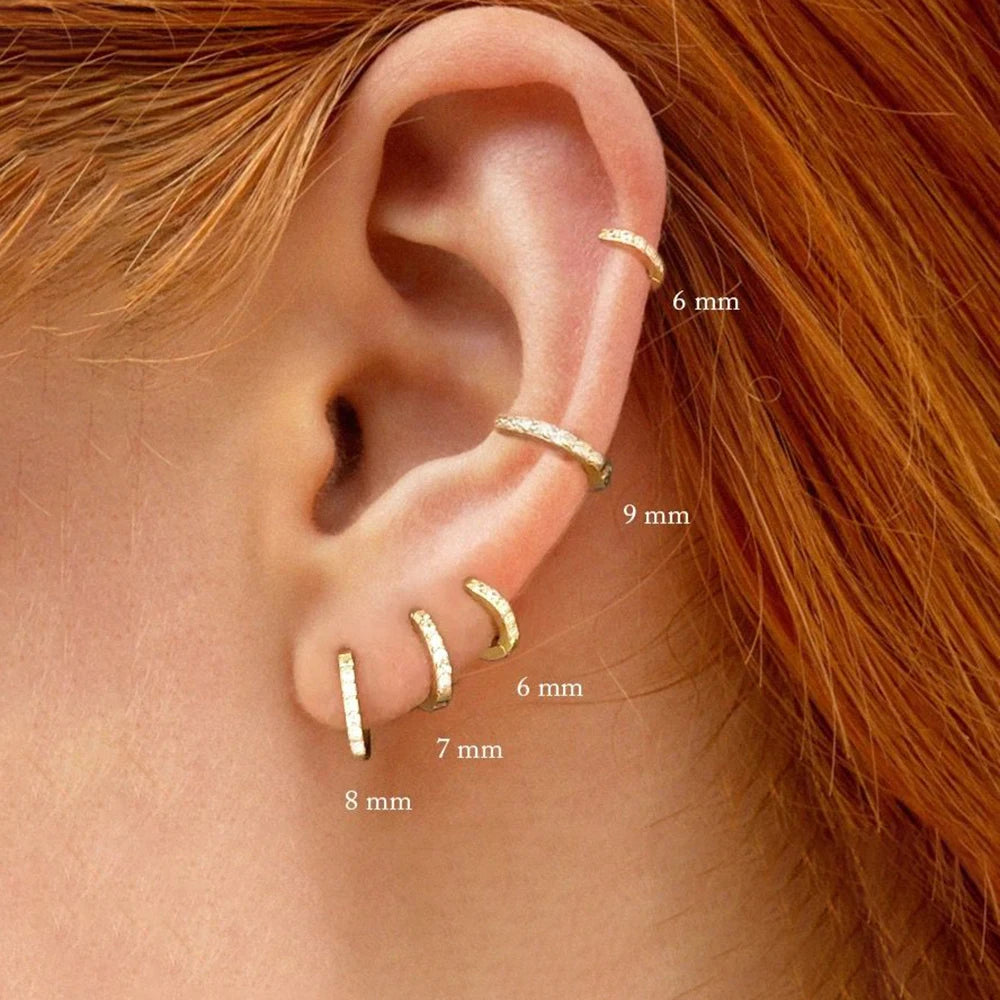 2PCS Minimal Crystal Zirconia Stainless Steel Hoop Earrings Huggie