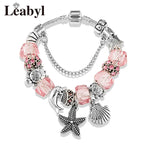 Classic Dolphin Charm Bracelet Blue Murano Crystal Glass DIY Bead Bangle
