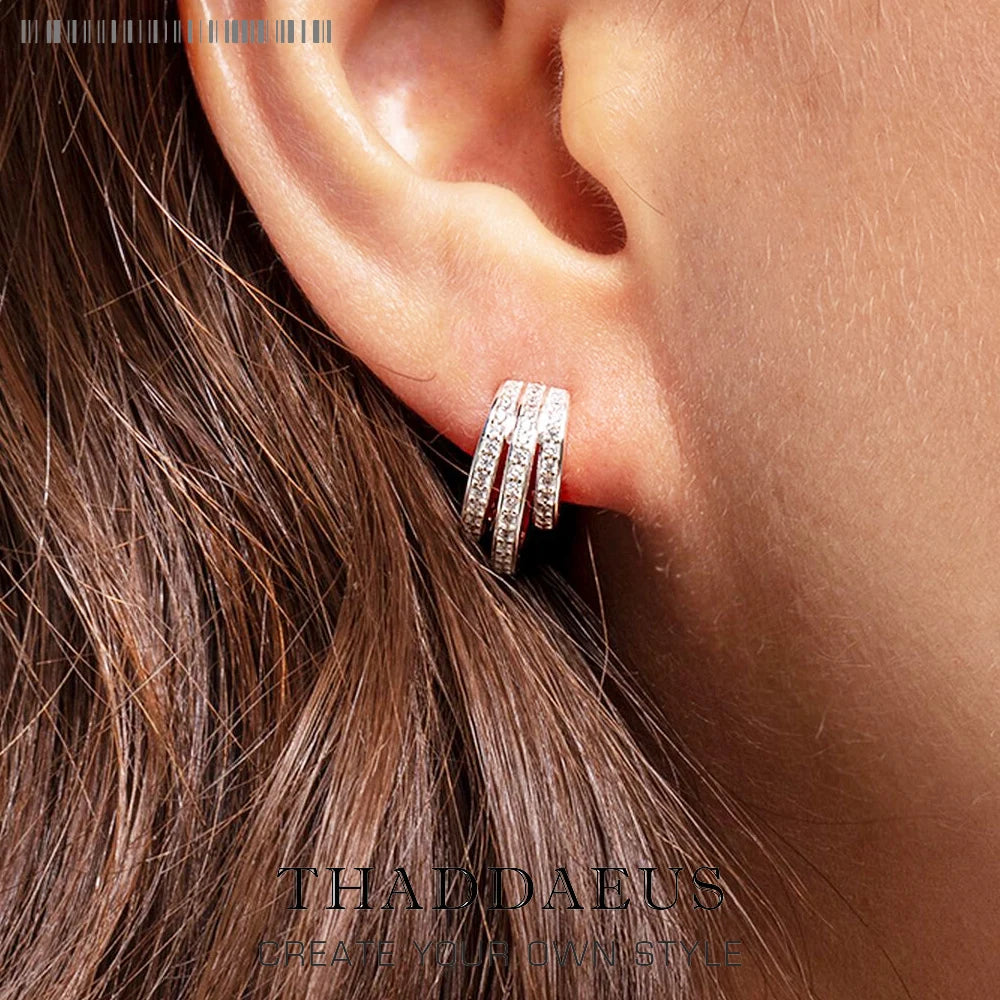 Circles Hinged Hoop Earrings 925 Sterling Silver Vintage Women Gift