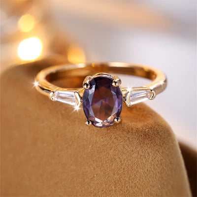Charm Oval Purple Stone Rings For Women Minimalist Gold Color Zircon Wedding Bands Stacking Engagement Finger Ring Jewelry Gifts