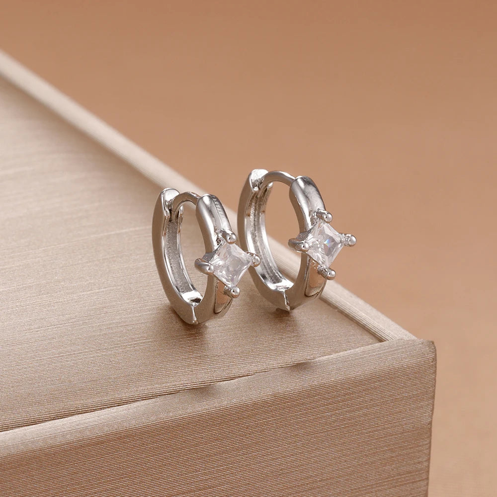 New Square Green Zircon Hoop Earrings High Quality Exquisite Gift