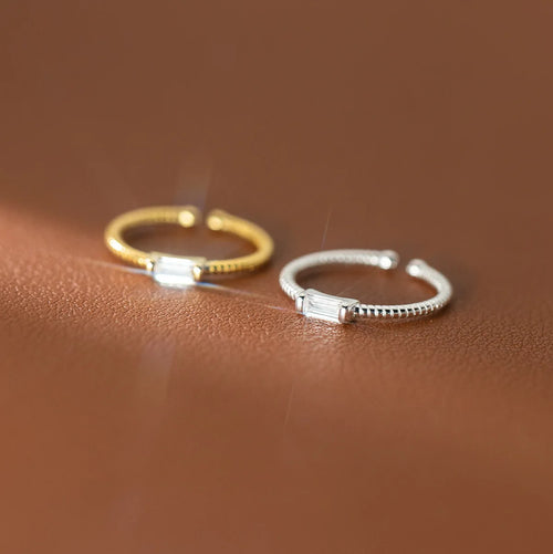 925 Sterling Silver Square Zircon Adjustable Ring Engagement High Quality Jewellery Wholesale