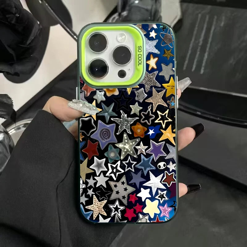 Colourful Star Matte Laser Case for iPhone 16 15 14 13 12 Pro Max