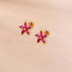 2PCS New Stainless Steel Rose Red Mini Piercing Stud Earrings