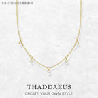 Gold Link Chain Necklace White Stones 925 Sterling Silver Trendy Jewellery