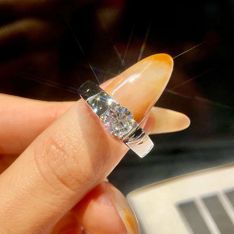 GRA Concise 1-2CT D Color Certified Moissanite Diamond Wedding Rings For Men Real 925 Sterling Silver Top Quality Luxury Jewelry
