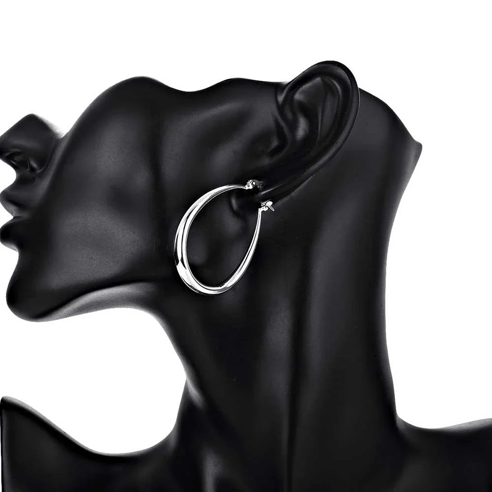 925 Sterling Silver 41mm Smooth Big Hoop Earrings Women Party Wedding Gift