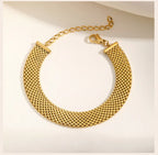 Women's Chunky Link Chain Mesh Bracelet, Stainless Steel Gold Plated Waterproof Jewelry