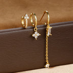 3PCS New Trend Stainless Steel Square Long Piercing Earring Set