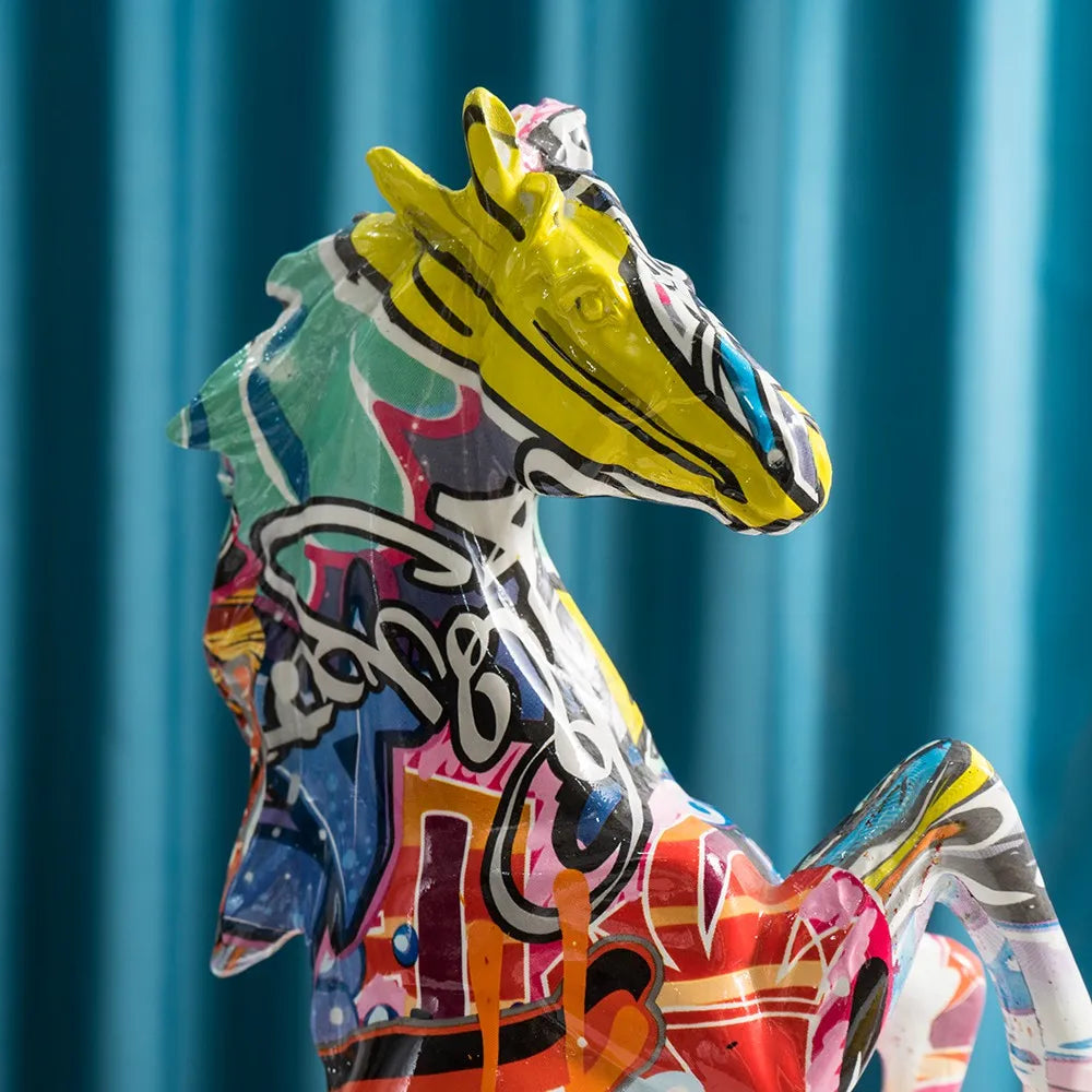 33cm High Horse Statue Graffiti Pop Art Modern Decor Living Room Office Bookcase