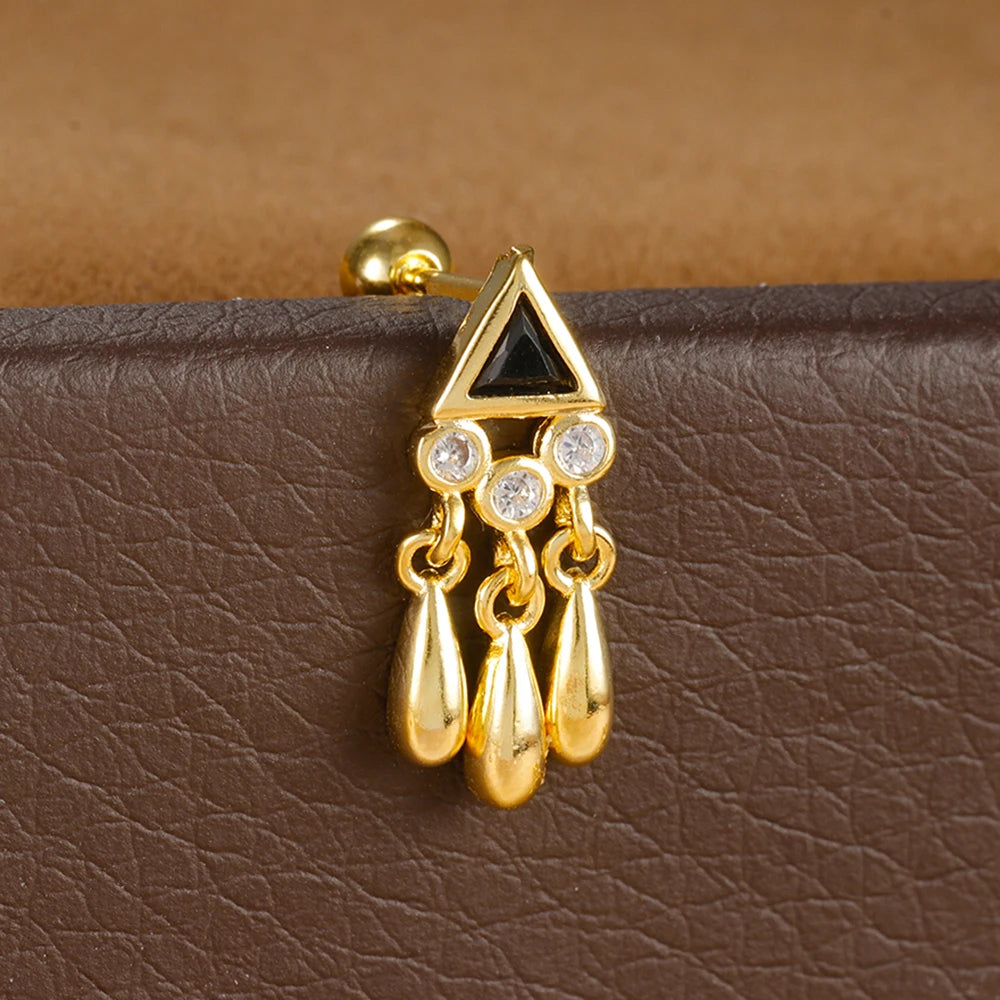 1PC Stainless Steel Zircon Gold Colour Triangle Stud Earrings